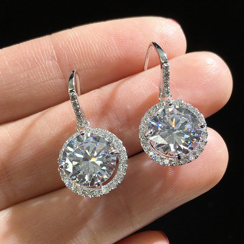 High-End European & American Style Luxury Zircon Round Drop Earrings with Korean Stud Design and Women's Ear Hooks