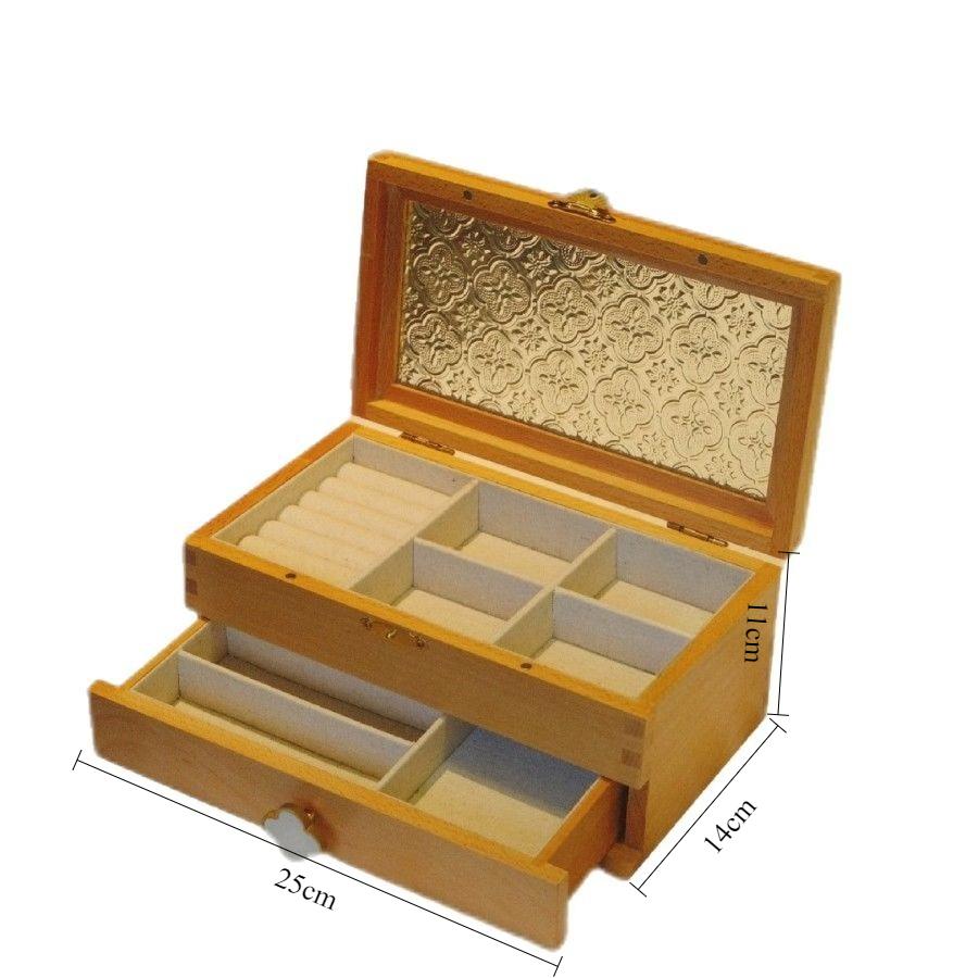 

Wooden Double Layer Jewelry Box Large Capacity Bracelets Necklace Storage Boxes Ring Earrings Display Case Jeweler Trinket Cases