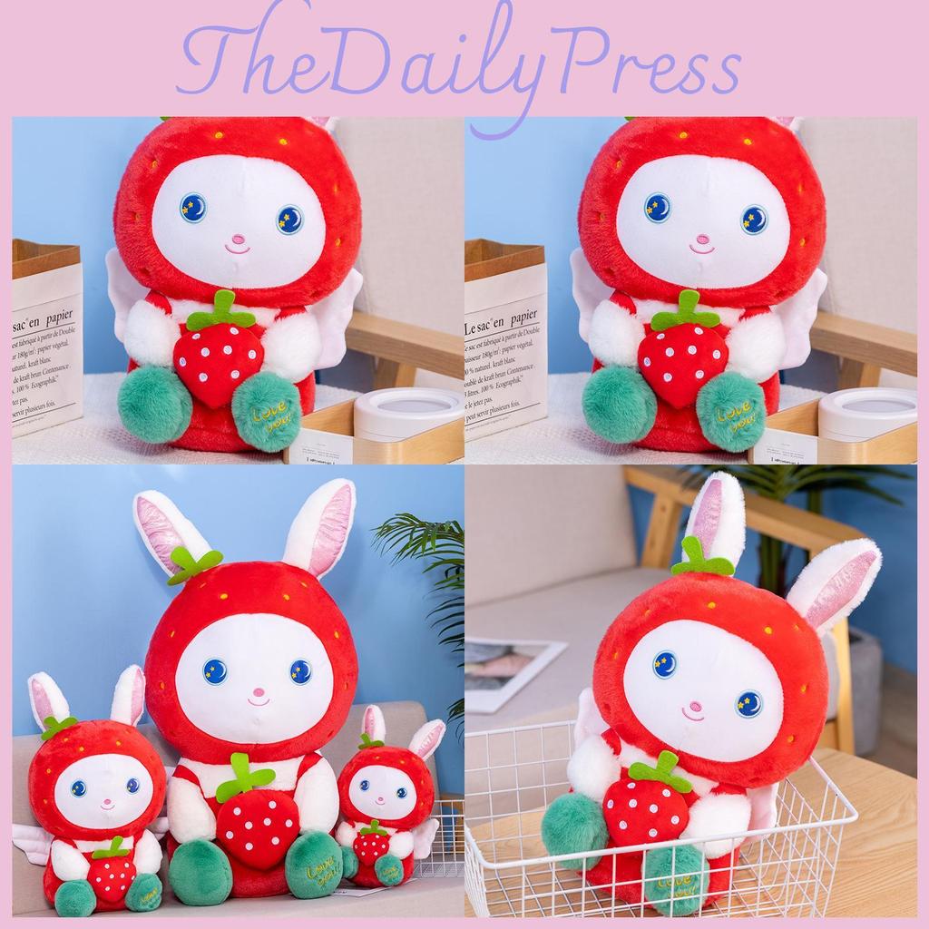 Fluffy And Cute Strawberry Rabbit Plush Toy Ideal Decorative Pillow Home For