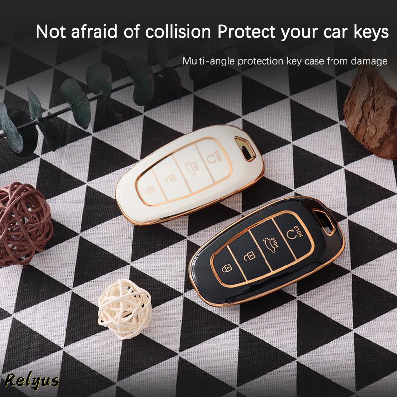 TPU Car Key Case for Hyundai Tucson Solaris Sonata Hybrid NEXO NX4 Santafe Dn8 4 Buttons 2020 2021 2022 Keyless Protection Cover