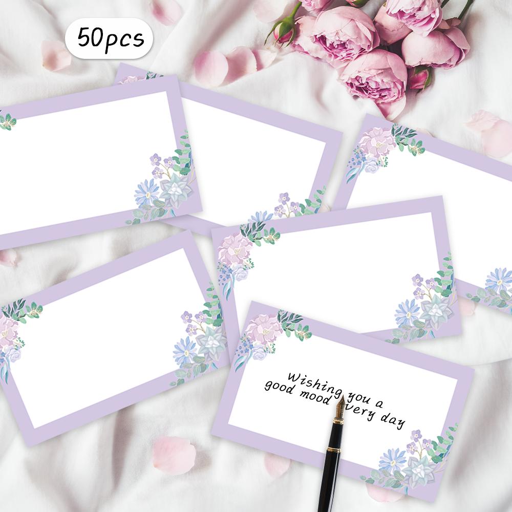 50pcs, Purple Flower Blank Message Cards, Pocket Cards, Business Cards, Blank Greeting Cards, Small Business Supplies, Gift Tags
