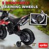 Eğitim Tekerlekli, Yaylı Süspansiyonlu, LED Farlı, USB'li, Müzikli, Kırmızı/Siyah 12V Aprilia Lisanslı Çocuk Motosikleti