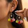 Bohemia Big Circle Starfish Hoop Earring For Women Vintage Colorful Conch Pearl Dangle Earring Girl Beach Vacation Party Zircon