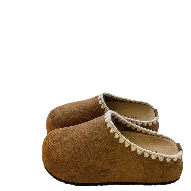 Retro Lace Bag Head Slippers Autumn and Winter New Thick-soled Lace Lazy Feeling Increased Lazy Shoes