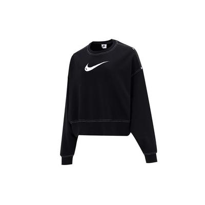 Sportbekleidung Swoosh Logo Bestickt Locker Gestrickt Cropped Pullover Sweatshirt Damen Oberteile Schwarz DO7212-010