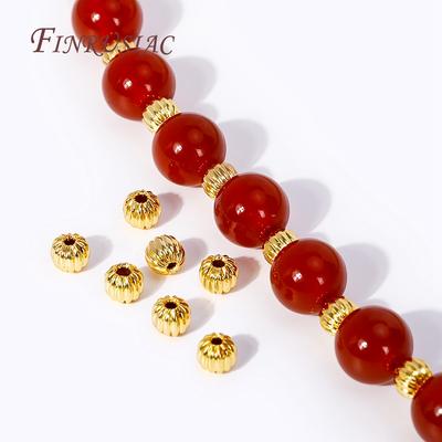 3mm/4mm 18K Gold Plated Corrugated Round Beads Brass Metal Separators Beads Bracelet Beads For DIY Beading Jewelry Accessories