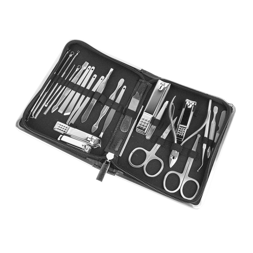 26PCS Manicure Set Black Nail Clippers Set Carbon Steel Manicure Tools Kit for Home Salon