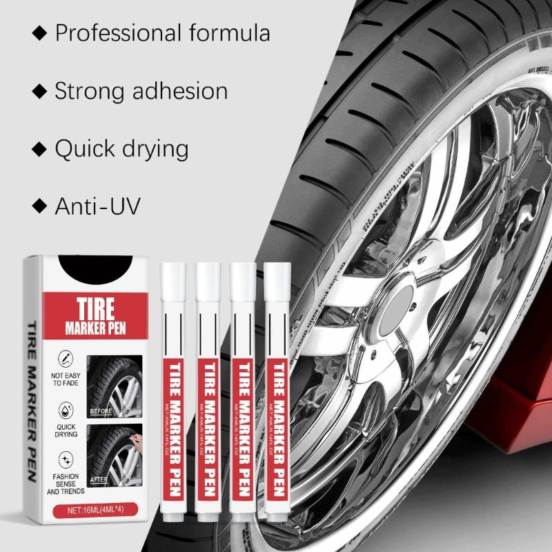 4PCS Ergonomic White Tire Paint Pens Marking Tool Weatherproof Tire Marking Kit For Automotive Motorcycle Bicycles Tires