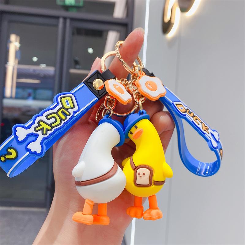 Cartoon Cute Crooked Head Duck Keychain Female Cute Trend Fashion Epoxy Doll Key Chain Bag Pendant