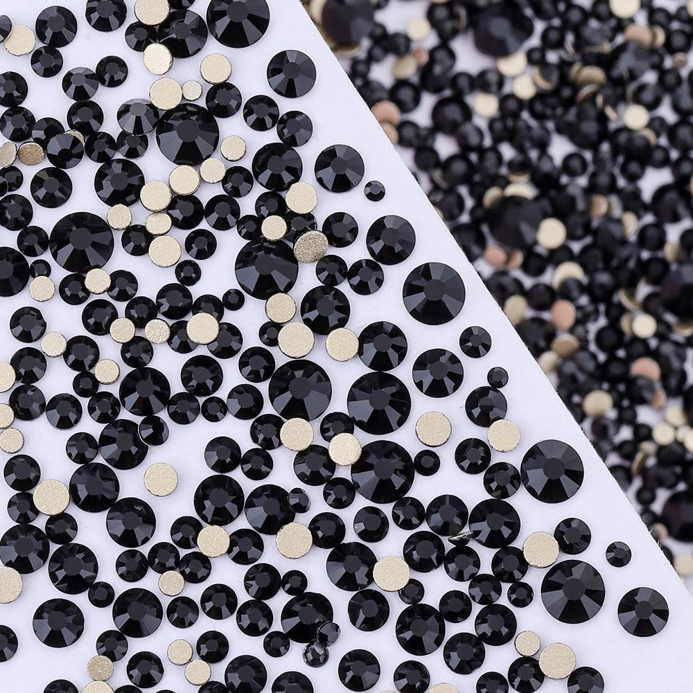 Pujiang Nail Art Strass Goldener Boden Gemischte Größe Flachboden Diamant Ungefähr 1440 Glas Aufkleber Diamanten Farbige Kleine Runde Diamanten