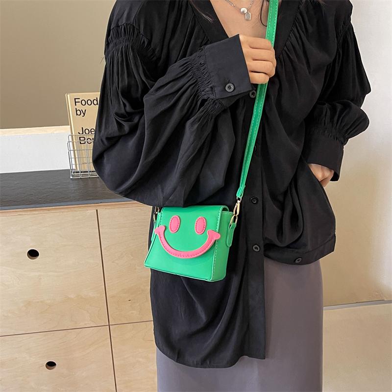 Women Smiling Face Bag PU Leather Mini Crossbody Bag Contrast Color Cartoon Shoulder Bag Female Summer Daily Bag