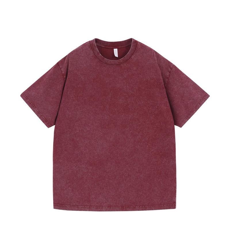 The BAY Zwaargewicht Gewassen Distressed Puur Katoen Oversized T-shirt met Korte Mouwen Retro - Europese Maat Large wijnrode kleur
