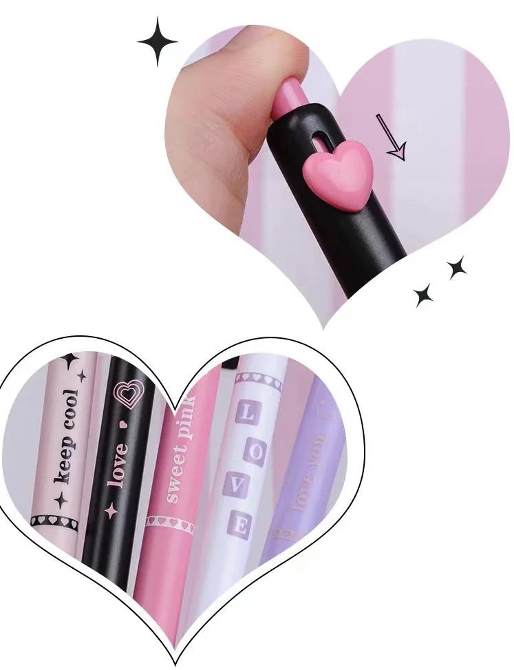 Nouveau 5 Pièces Motif Cœur Stylo Neutre Signature Kawaii Stylo Gel à Poussoir Fournitures Scolaires de Bureau Étudiant Papeterie pour Enfants Cadeau