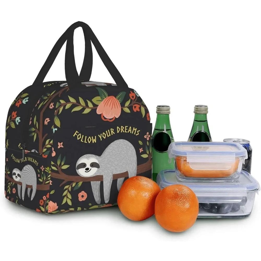 Follow Your Dream Lunch Bag Compact Bento Tote Bag Cute Sloth Reusable Lunch Box Container for Women Men School Office Work