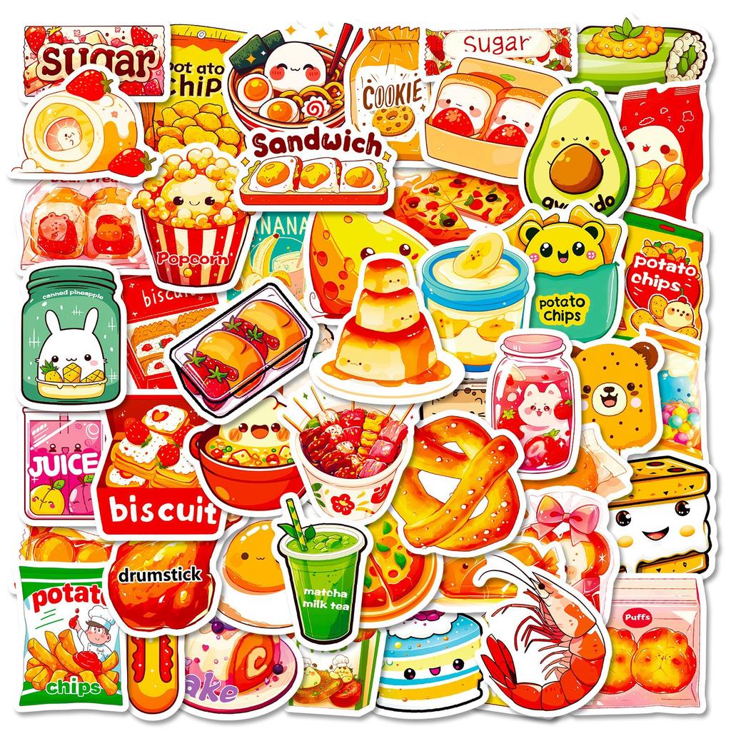 50 Snack Combination Cute Cartoon Stickers Kanto Boiled Pudding Rice Ball Graffiti Stickers Decorative Handbook