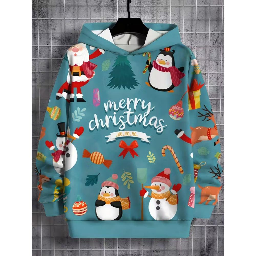 2026 Merry Christmas Sweatshirts Pullover Children's Hoodie Cartoon Santa Claus Graphic Hoody Snowman Sweatshirts Unisex Top