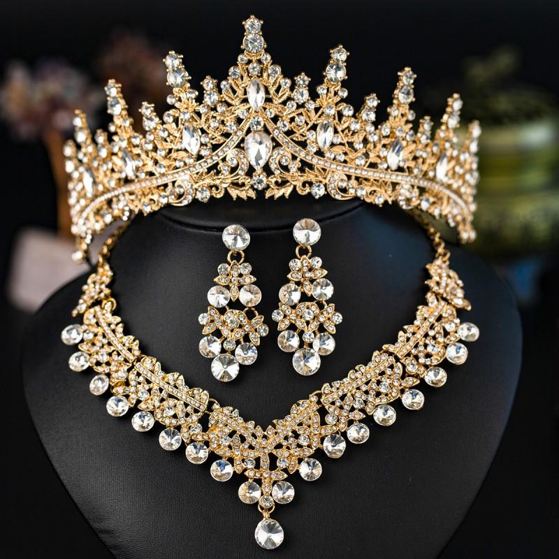 Elegant Bridal Jewelry Set Crown Necklace Earrings Hairpiece Alloy Rhinestone Wedding Party Accessories Women
