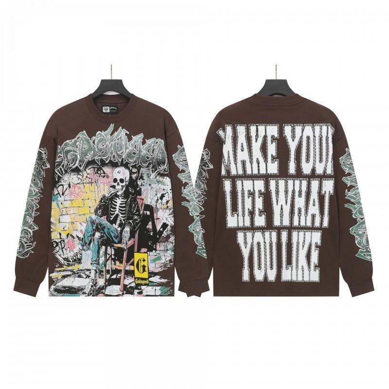Unisex Vintage Skull Print Washed Cotton Long Sleeve Hoodie Streetwear Loose Fit