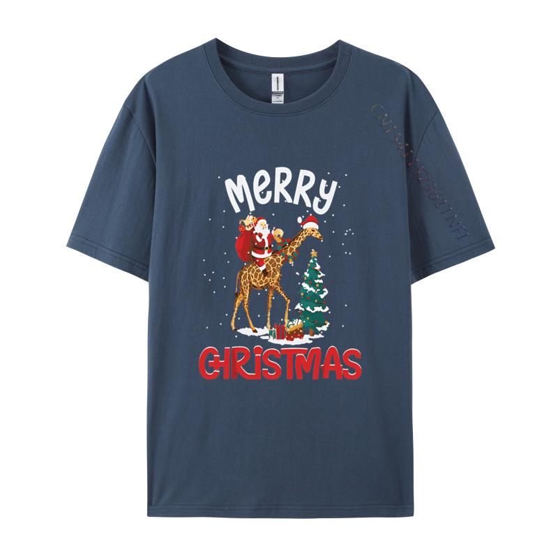 Merry Christmas Giraffe Riding Santa Tshirts Birthday Party Premium TShirt Fashionable Geek Tops Tees Cotton Top TShirts