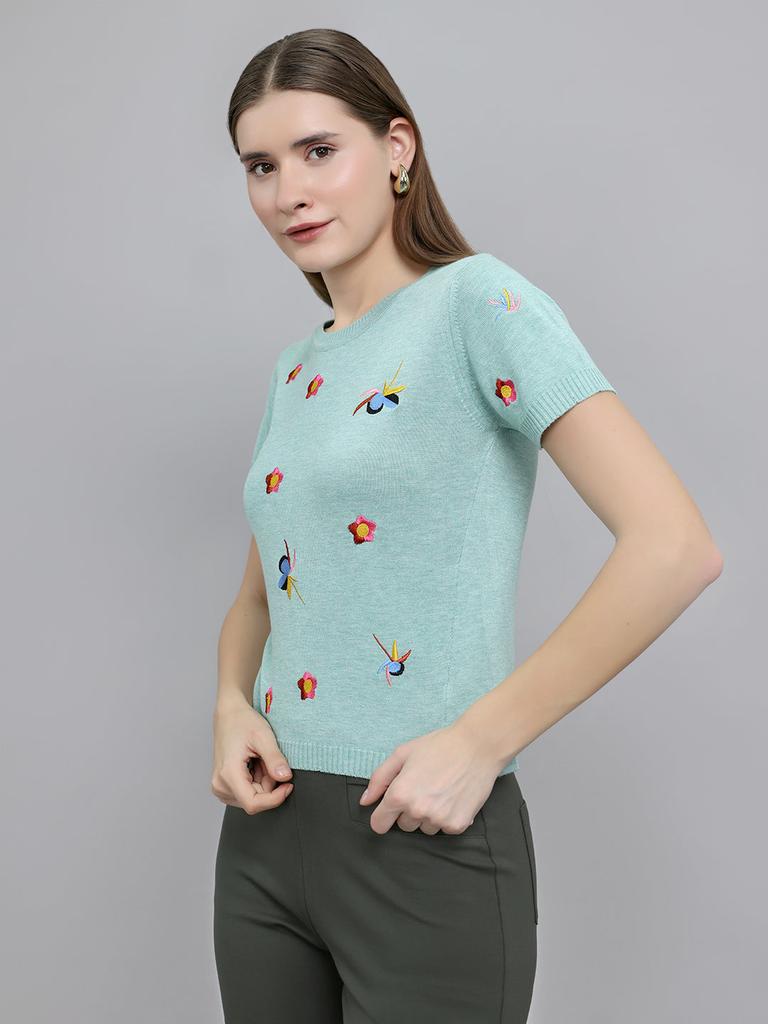 MONTE CARLO Women Regular Fit Sea Green Top