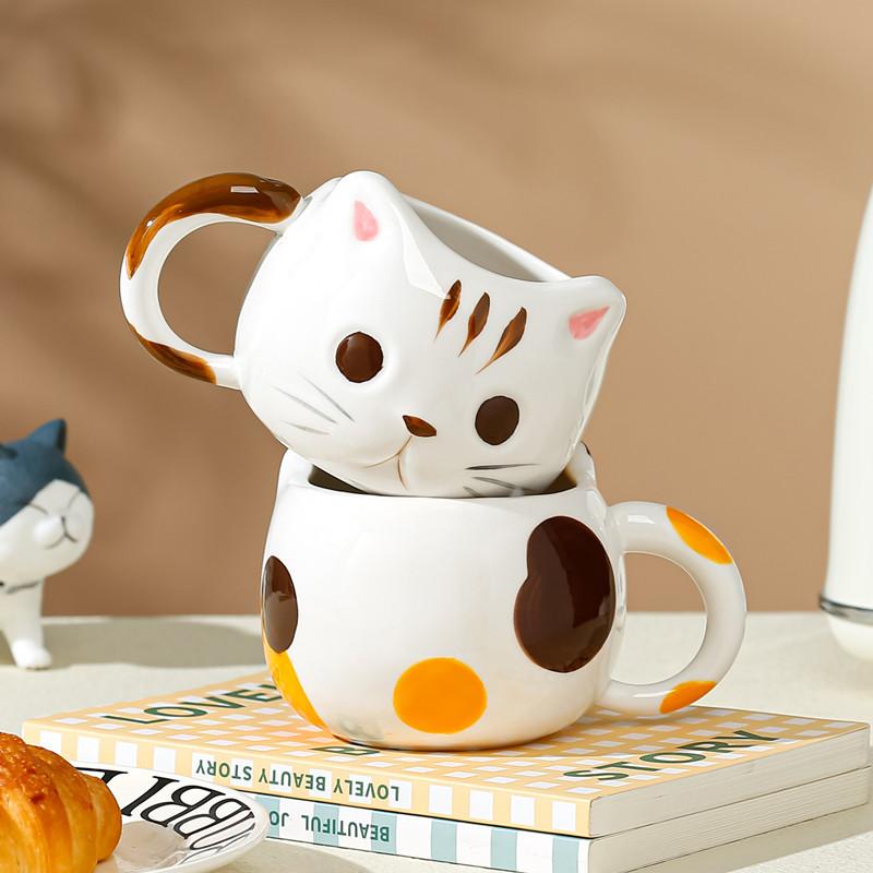 430ml Cartoon Cat Ceramic Mug With Spoon Creative Cute Coffee Milk Tea Breakfast Cup Drinkware Novelty Gifts