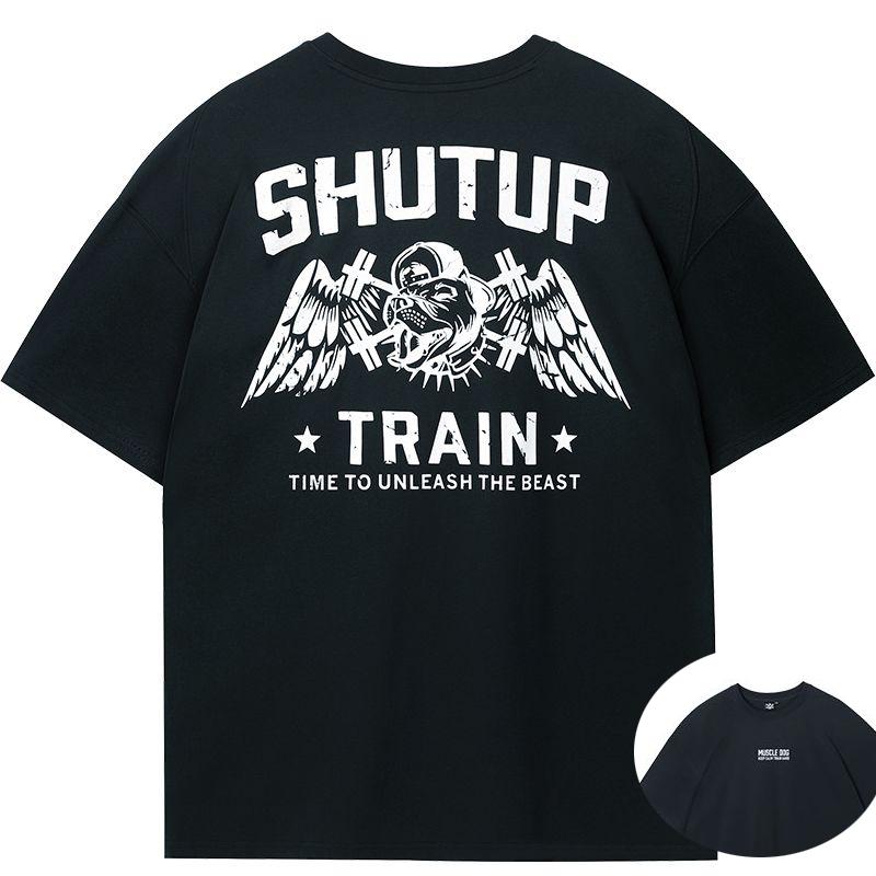 

Muscle Sports Casual Short-sleeved T-shirt Summer New Printed American Loose Training Clothes Fitness Top Sportswear 4XL