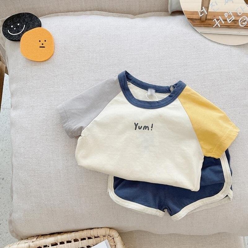 Children's Cotton Baby Sets Letter Print Casual Sports Boy T-shirt + Shorts Clothing Sets Toddler Unisex Leisure Shorts Sets