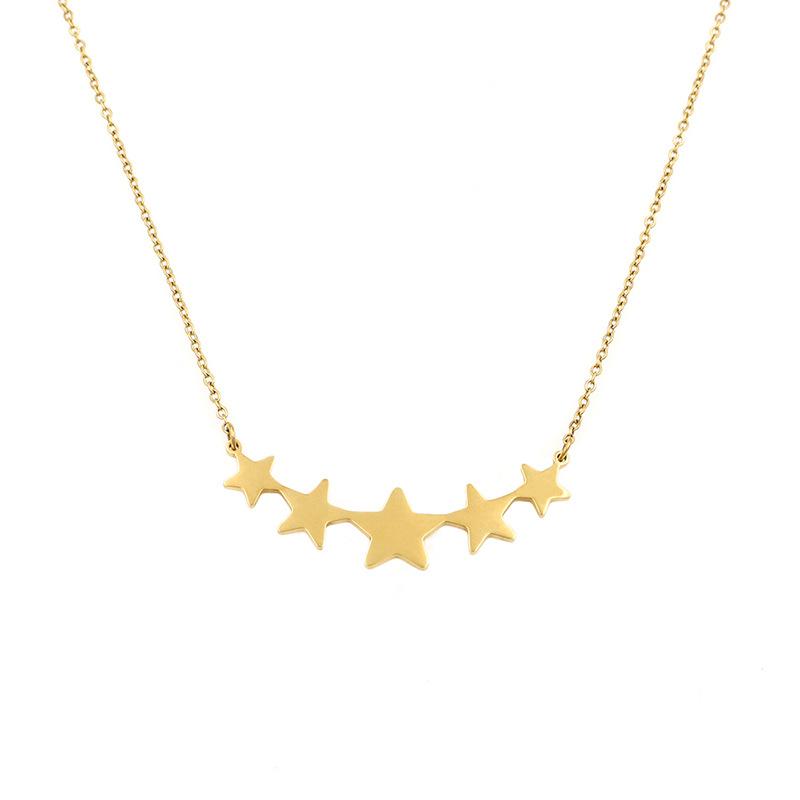 Stylish And Simple 18K Gold Xiaoxiangfeng Collarbone Chain High-End Titanium Steel Pentagram Pendant Necklace Female