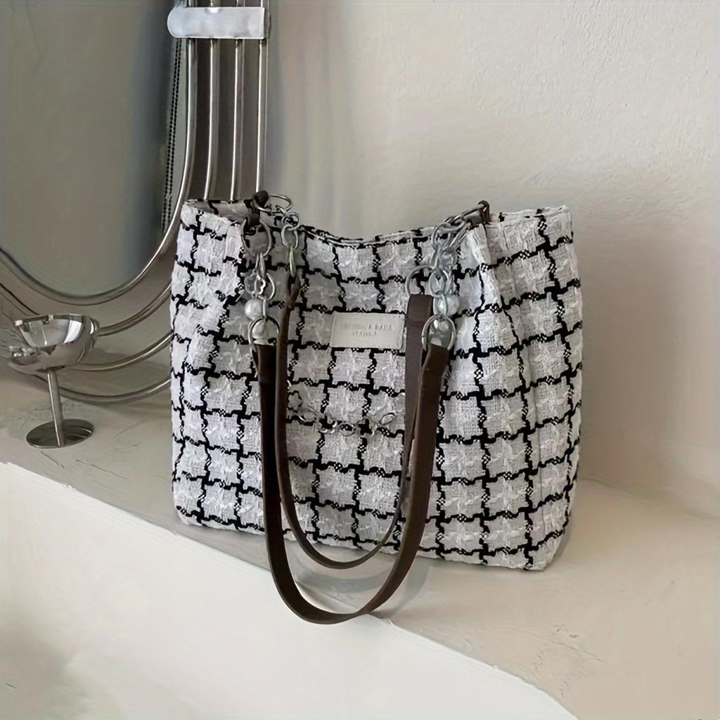 Fashion Plaid Pattern Tote Bag, Large Capacity All-Match Shoulder Bag for Women, Daliy Use Bag