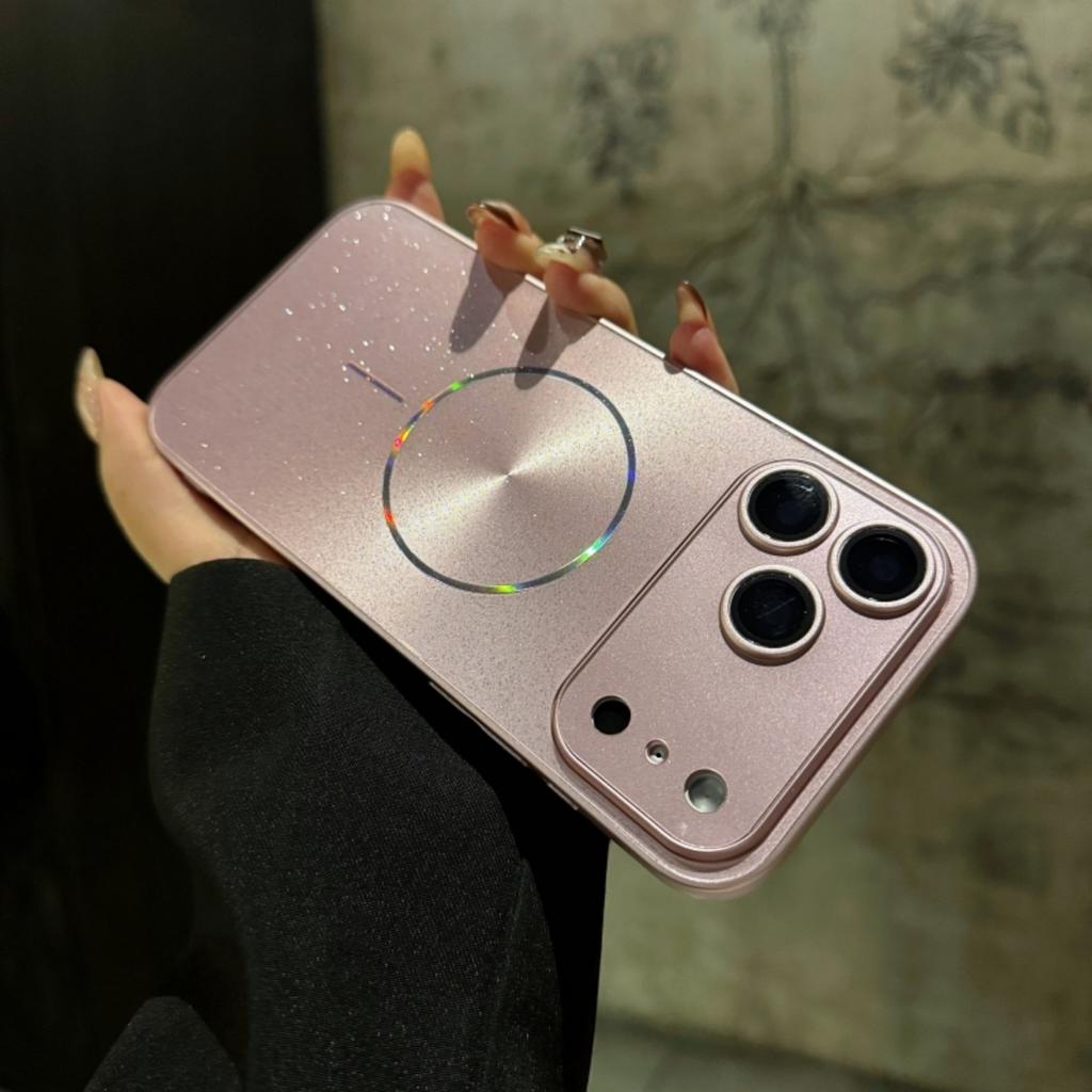 CD Texture Laser For Magsafe Lens Protector Case For iPhone 17 Air 16 15 14 13 12 Pro Max Wireless Charge Glitter Cover