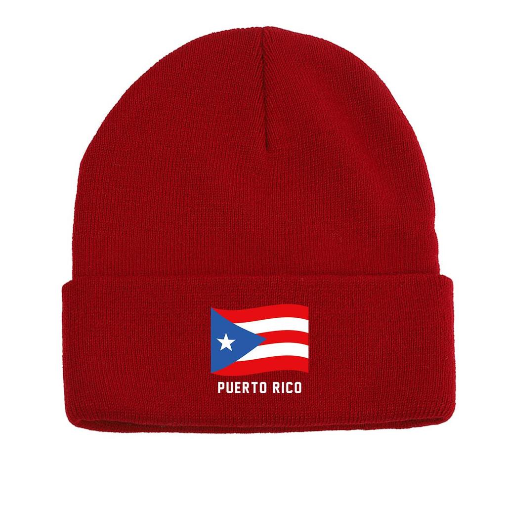 Flag of Puerto Rico Warm Knitted Cap Beanie, Patriotic Skullies Beanies Winter Candy Color Leisure Bobble Hat Knitted Hat Beanie
