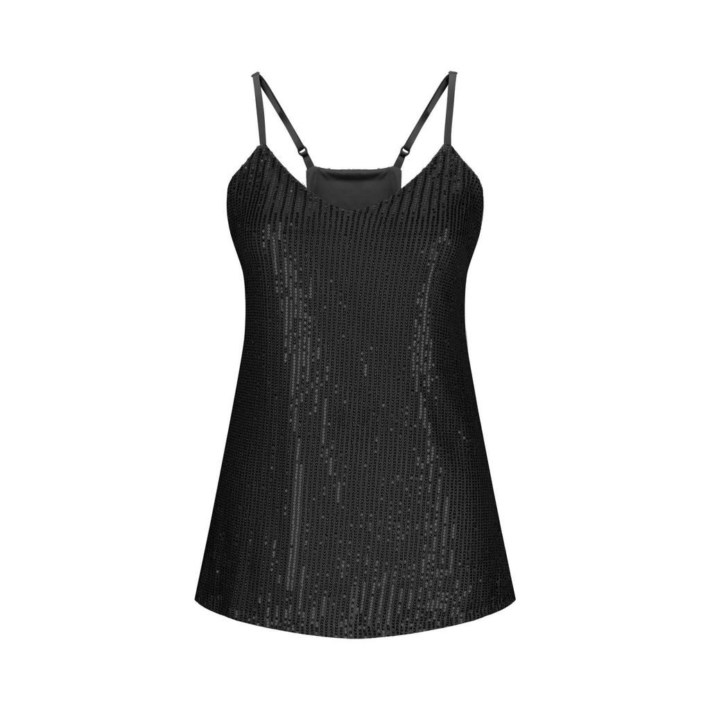 Damen Mode Lässig V-Ausschnitt Ärmellos Pailletten Tanktop Leicht Party Clubwear Bluse Sommer Stil