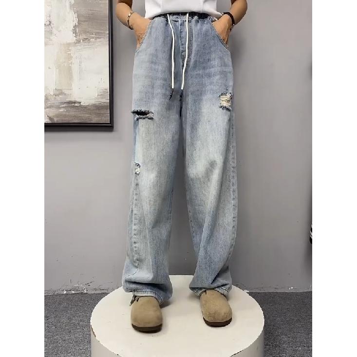 Retro Jeans Pánské podzimní Nový styl Výbušný Street Hooligan Pěkné ležérní kalhoty pro teenagery Volné rovné nohavice široké pánské kalhoty