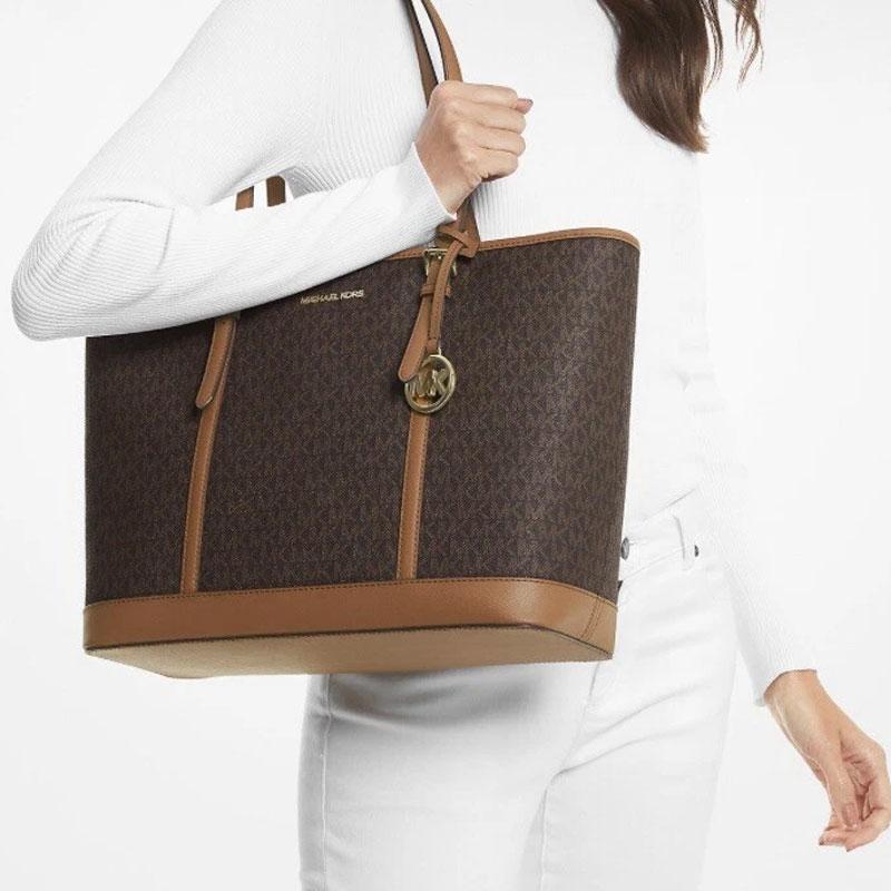 Michael Kors Shoulder Bag Luggage Series Jet Set Travel Classic Presbyopia Printed Commuting Fashion Large Capacity Tote Tote Shopping Canvas Spliced