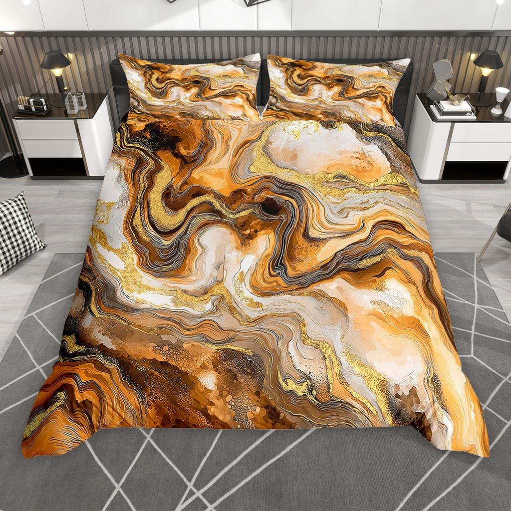 Homewish Chic Marble Duvet Cover Set, Aesthetic Watercolor Artwork Comforter Cover Set, Colorful Marbling Bed Set