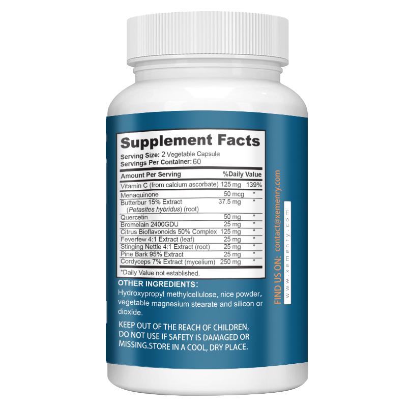 Capsule di vitamina C di alta qualità, contenenti bioflavonoidi degli agrumi, corteccia di pino e cordyceps, hanno effetti depurativi e detossificanti per i polmoni.