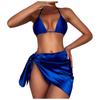 Women Two Piece Bikini Set with Adjustable Tie Straps Triangle Top and High Cut Bottom with Wrap Sarong Beachwear Swimwear Three Piece Set