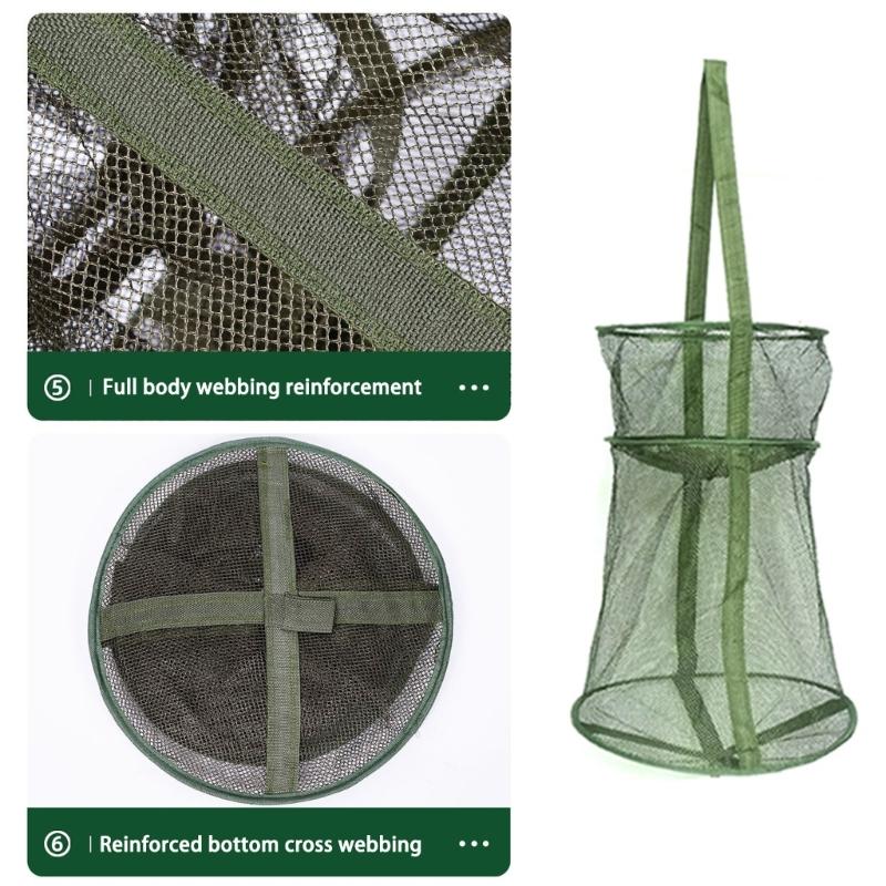 25cm-45cm Foldable Fishing Net Holder Net Fish Trap Fishing Basket Mesh for Keep Crayfish Minnows Baits Storage Cage