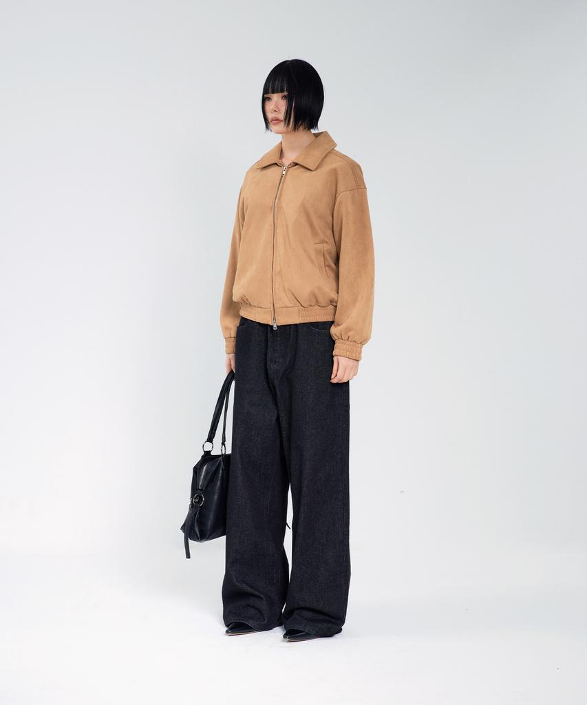 Vivabrown 85-Viva142 Softy Collar Blouson Suede Jacket Camel