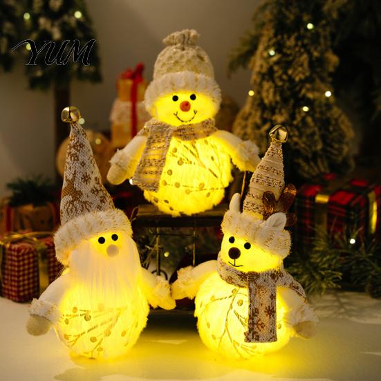 Cute Holiday Figurine Christmas LED Plush Doll Ornaments, Light Up Elk Snowman Santa Claus Indoor Decoration Decoration, Stuffed Toy for Table