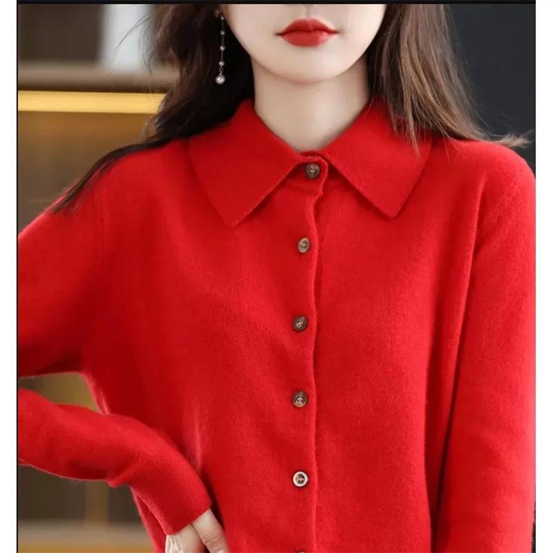 Autumn And Winter New Women's Cardigan Exquisite Long Sleeved Sweater Large Knitted Lapel Collar Sweater Purple