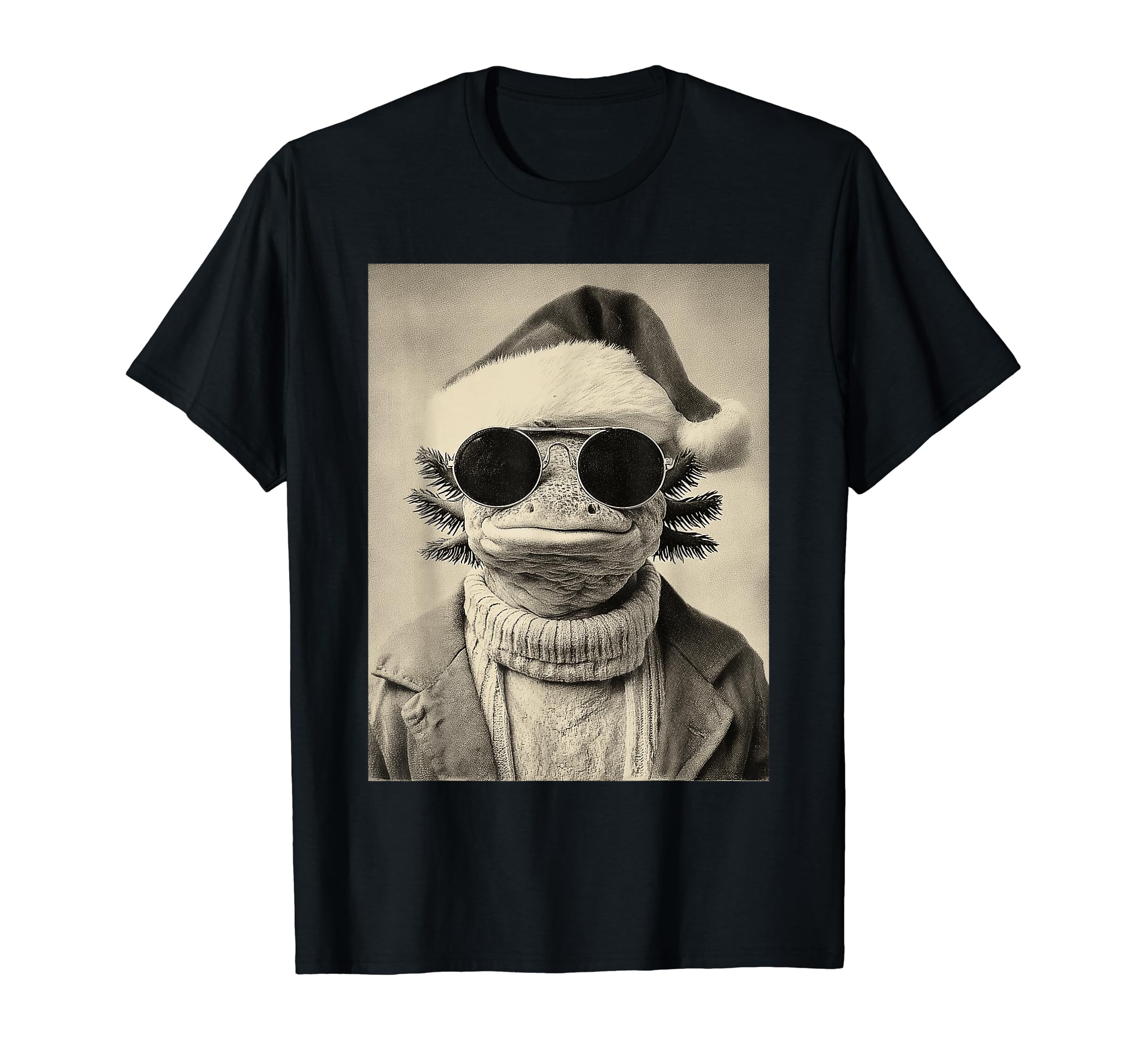 

Funny Axolotl Retro Christmas Animal Festival T-Shirt with Sunglasses