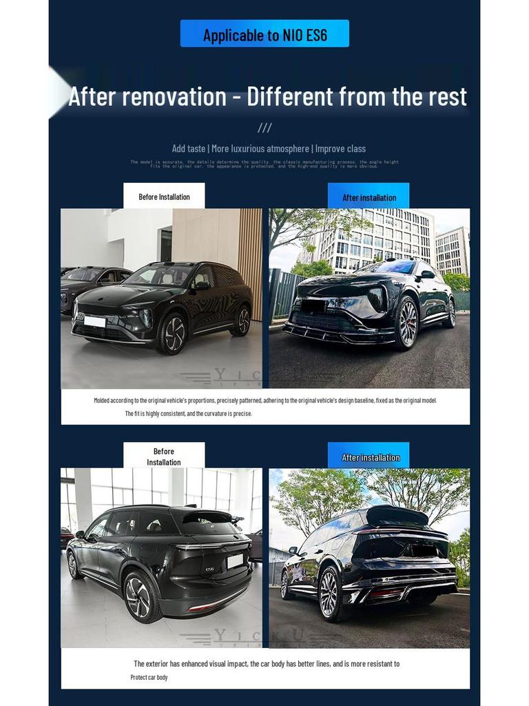 NIO ES6 Upgrade: Pluto Bright Black Aero Kit (Front Lip, Rear Lip, Tail Wing, Top Wing) for 2023-2024 Models