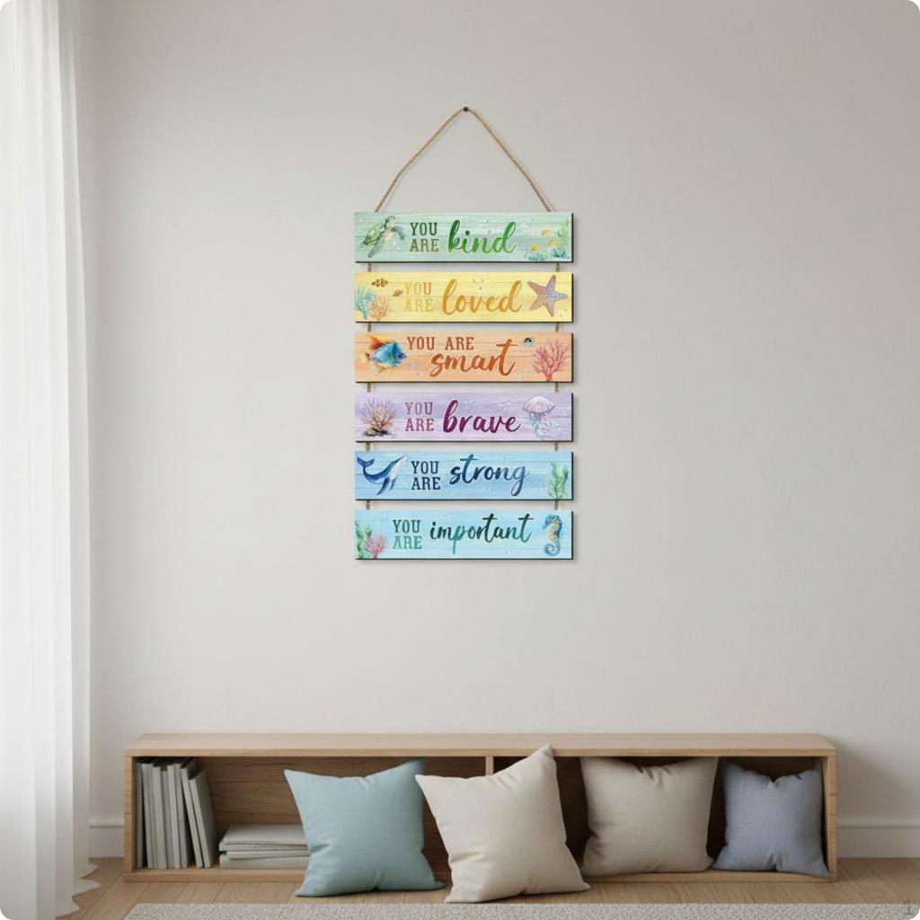 Kids Room Plaque Pastel Colors Coastal Wall Sign Lightweight Wooden Hanging for Nursery