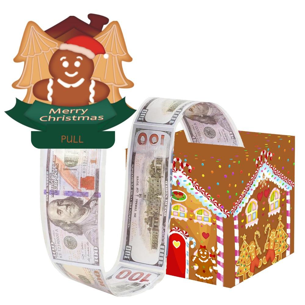 With 50pcs Transparent Bags Pull Out Christmas Money Box Merry Christmas Santa Transparent Bags Money Pulling Box DIY Snowman