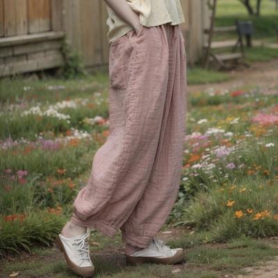 Pantalon large vintage pour femme Printemps Taille élastique Ample Doux Pantalon Couleur unie Poches Pantalon femme