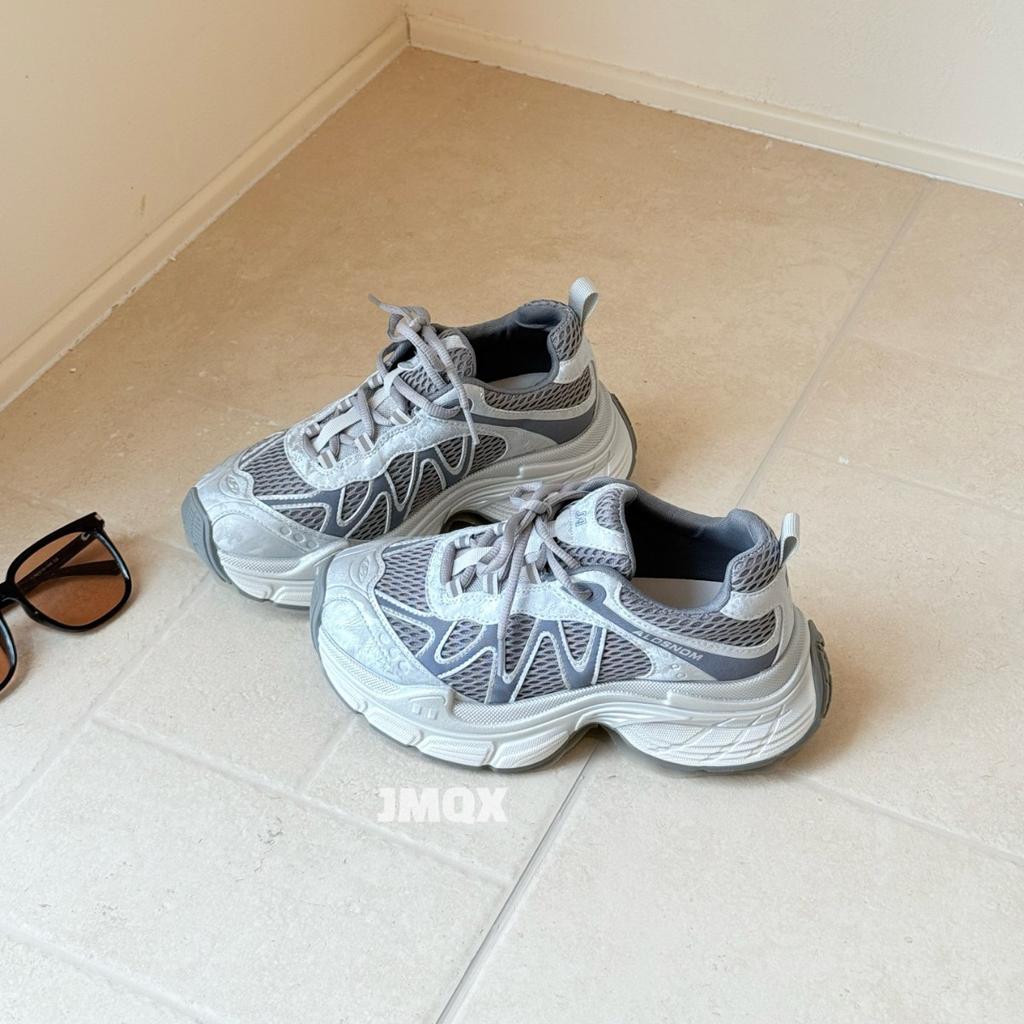 Leather mesh breathable platform dad shoes women's autumn 2025 new comfortable versatile casual sports shoes lightweight