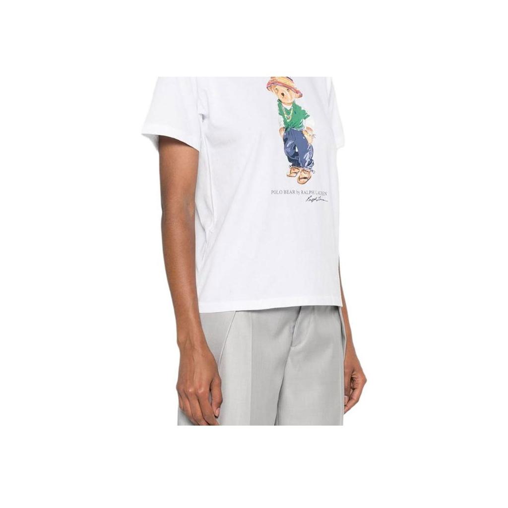 Polo Ralph Lauren Ss24 Logo Bear Pattern Printed Casual Short Sleeve T-Shirt Women T-Shirt White 211935615-001