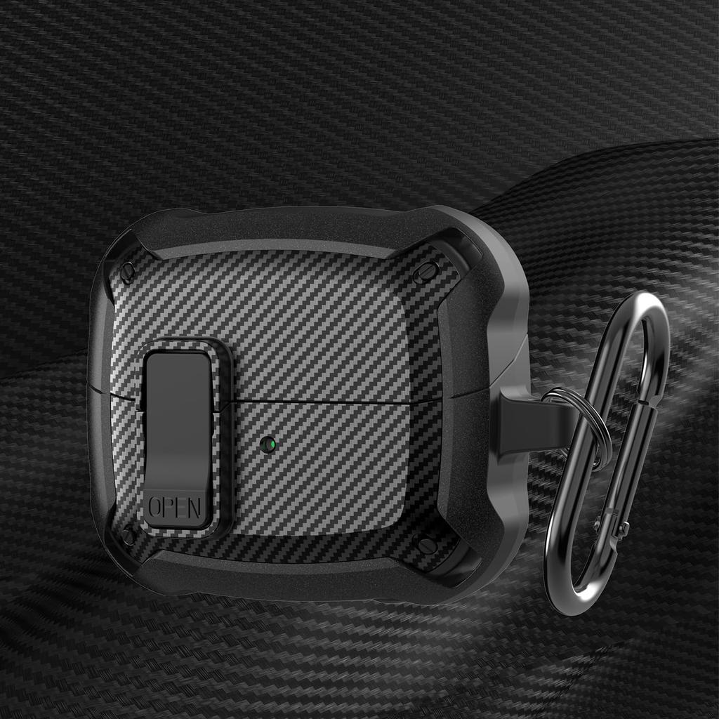 Carbon Fiber Case For Samsung Galaxy Buds 3/Galaxy Buds 3Pro with Keychain Secure Lock Shockproof Protective Case for Woman Man