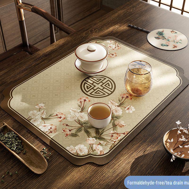 Elegant Chinese Diatom Mud Hydrangea Table Mat – Absorbent, Non-Slip Kitchen Countertop & Coffee Island Pad